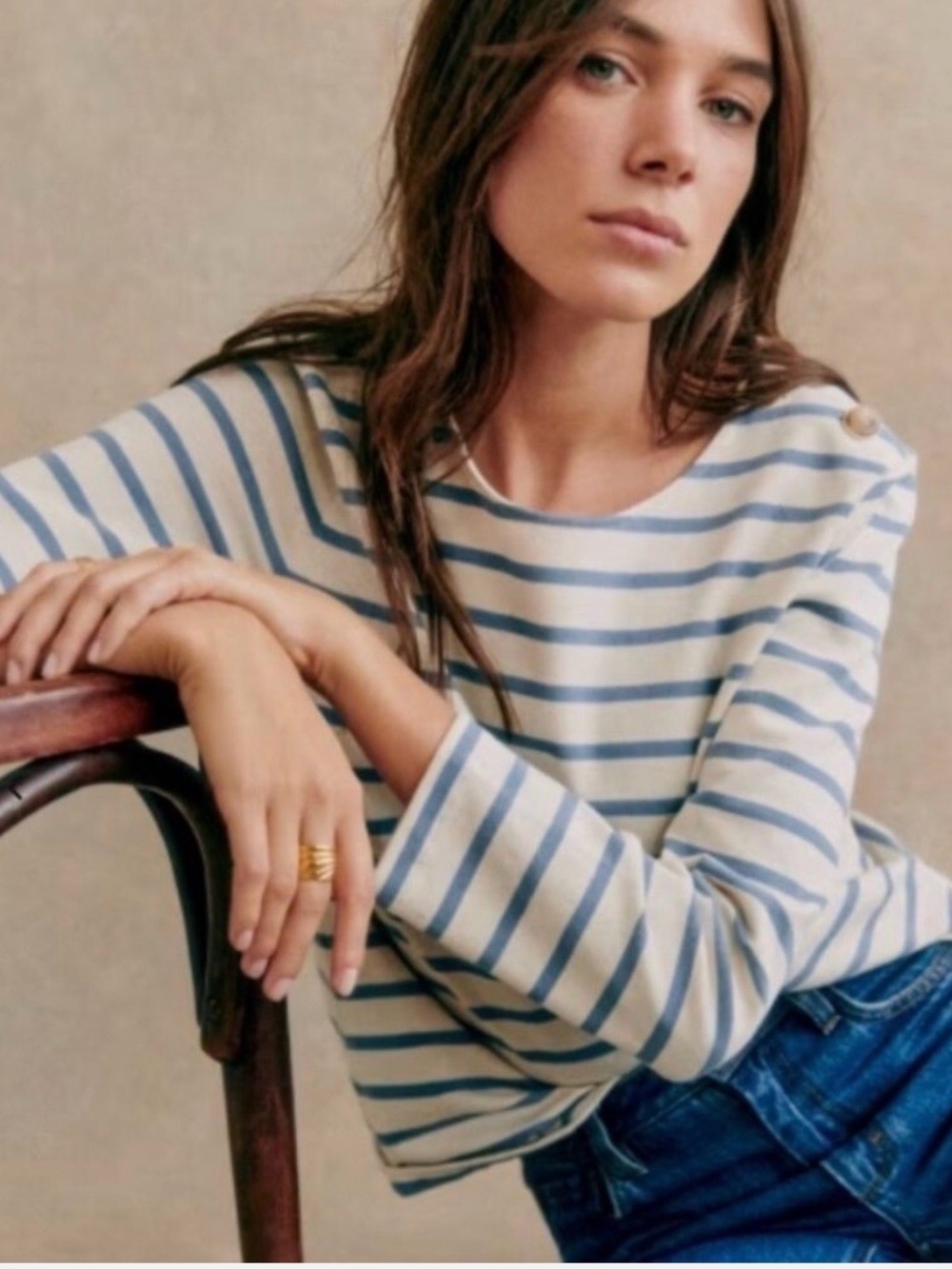 Sézane Colette Mariniere Vintage Blue/Ecru Striped Top